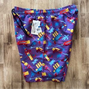 Surf Club 8"‎ Swim Trunks Squirt Water Gun Pool Beach Shorts Mens Size XL Purple